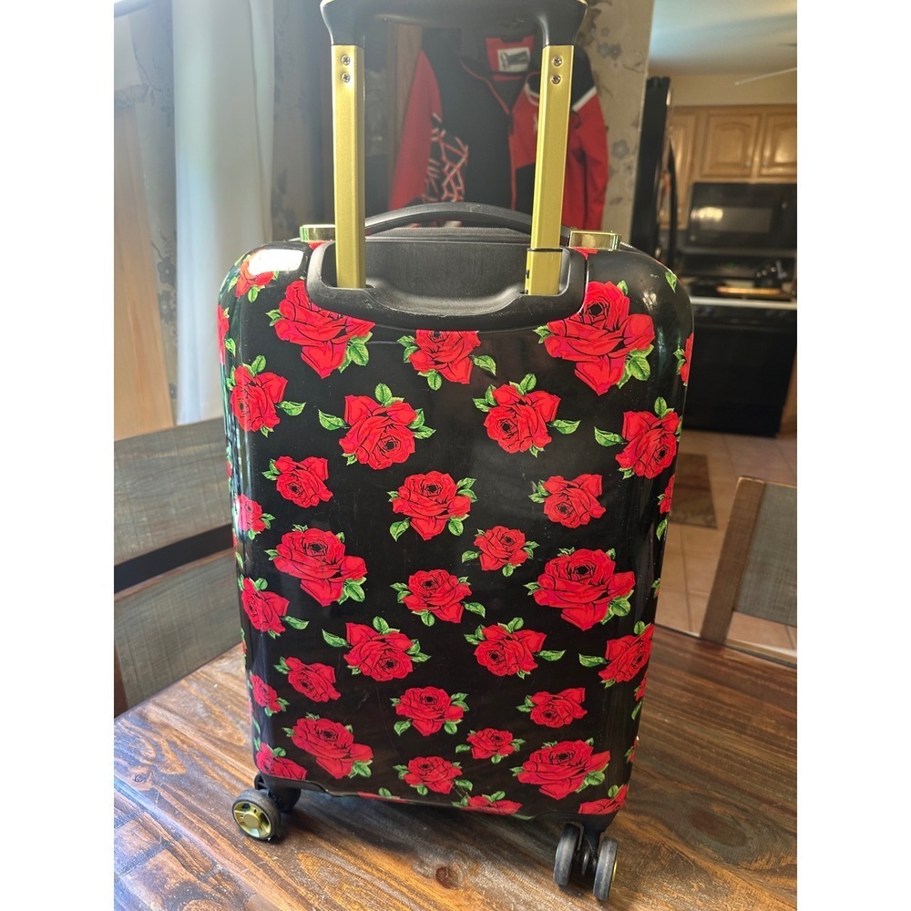 Betsey Johnson Red Rose Floral Hardside Expandable Spinner Suitcase Carry-On - Picture 11 of 16